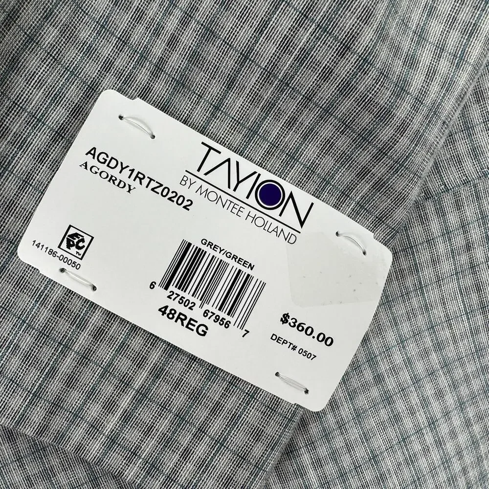 Tayion Mens Agordy Regular Fit Plaid Suit Jacket Gray Green 48R